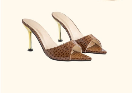 Mocha Faux Snake Skin Mules